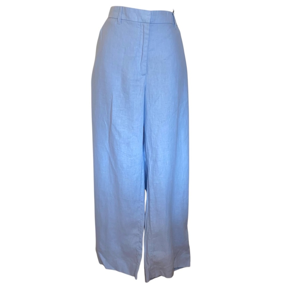 Light Blue Women's Wide-Leg Linen Pants